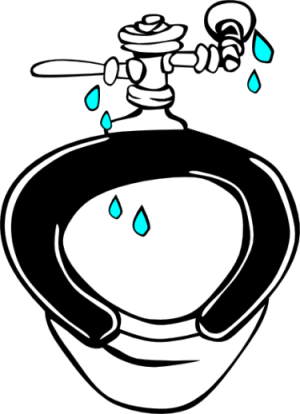 Toilet repair - cartoon image of a leaking toilet.